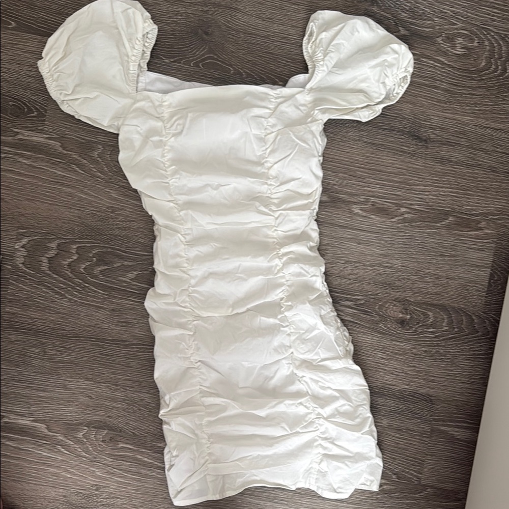 White Ruched Off the Shoulder Dress